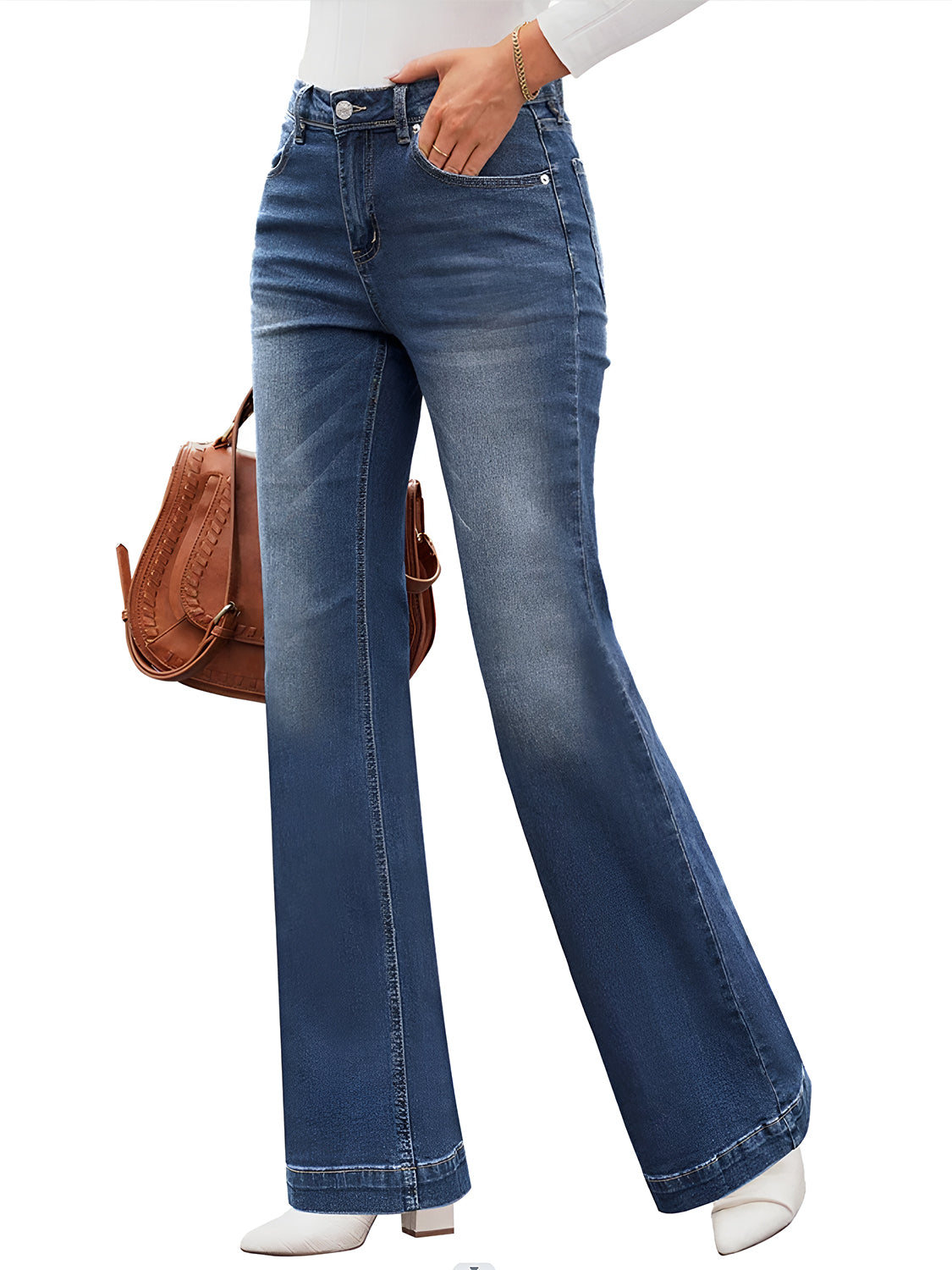 High Waist Bootcut Jeans with Pockets